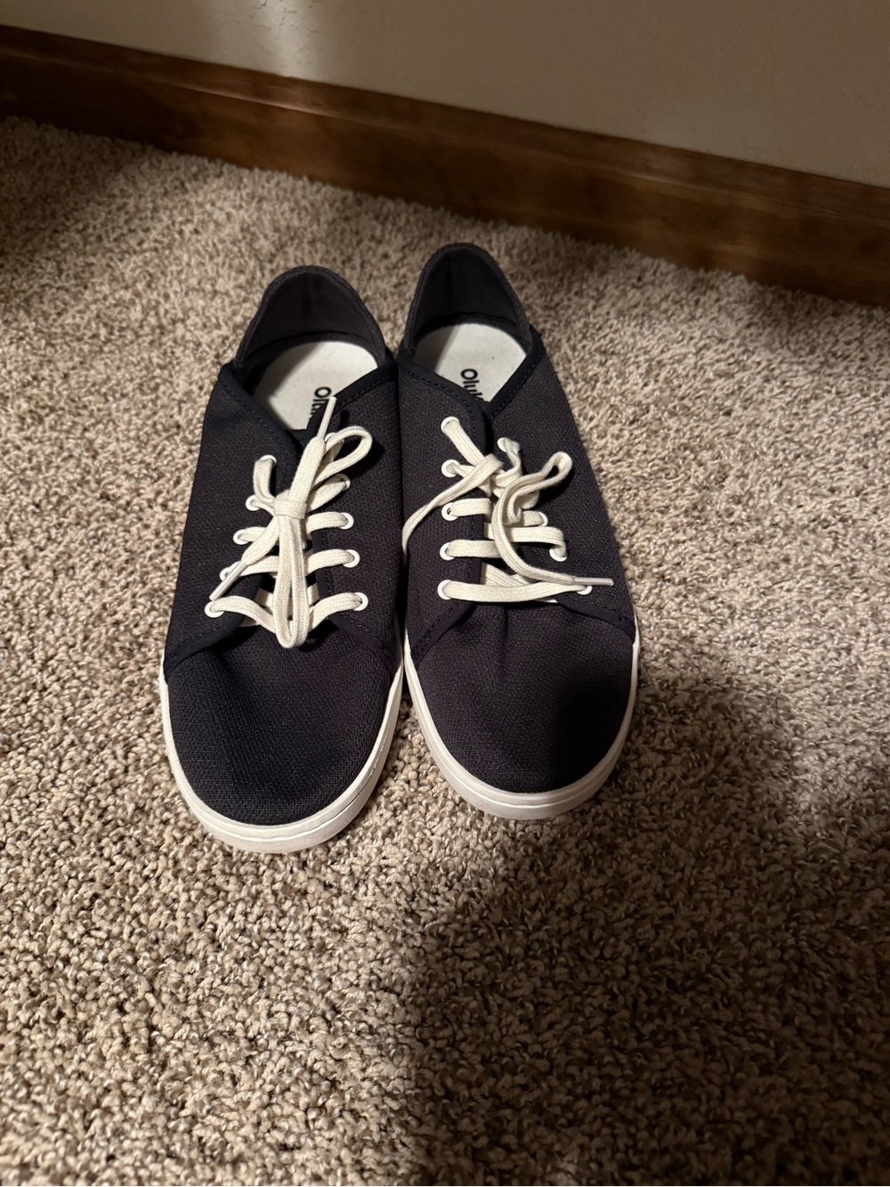 OluKai Women's Black Canvas Slip-On Sneakers with White Laces